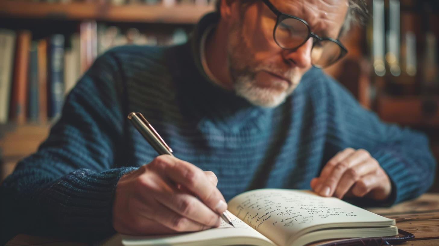 Samuel Inkwell Writing In a Journal Notebook